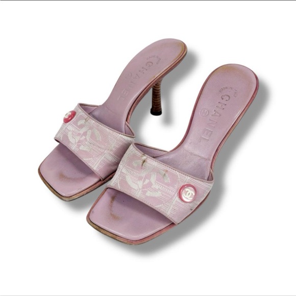 CHANEL Light Pink Heeled Mules - Picture 1 of 12